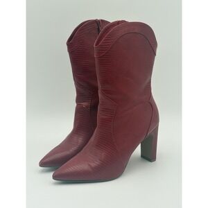 Chinese Laundry Red Snakeskin Embossed Ankle Boots Heels Womens 9M Pointed‎ Toe